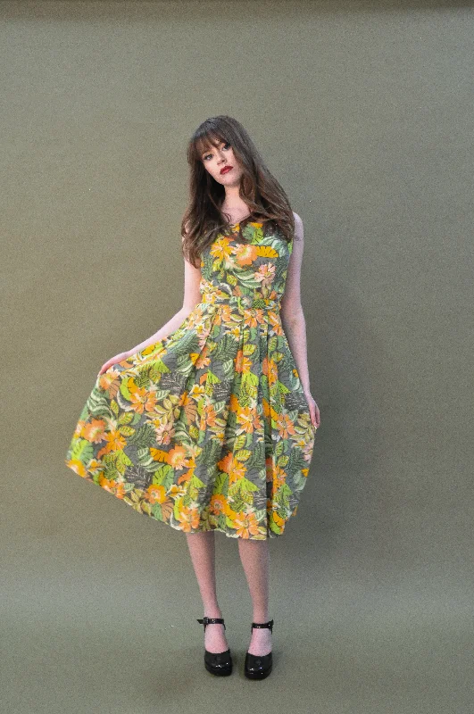 Abella Green & Orange Tropical Linen Dress Wrap unclassified dresses