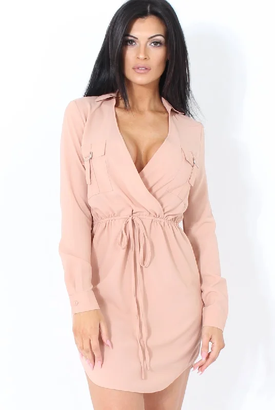 Rose Curved Hem Elasticated Waist Wrap Dress- Cadie Elegant evening unclassified dresses