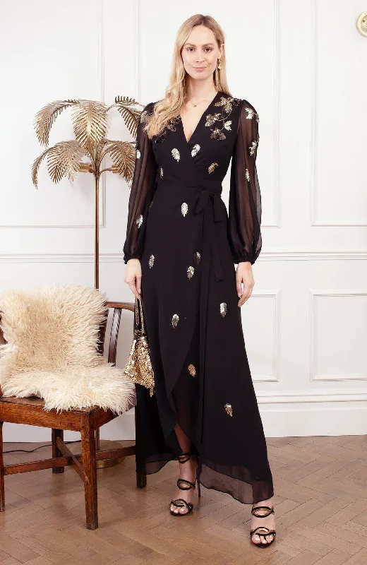 The Melanie Embellished Wrap Dress (Black) Office unclassified dresses