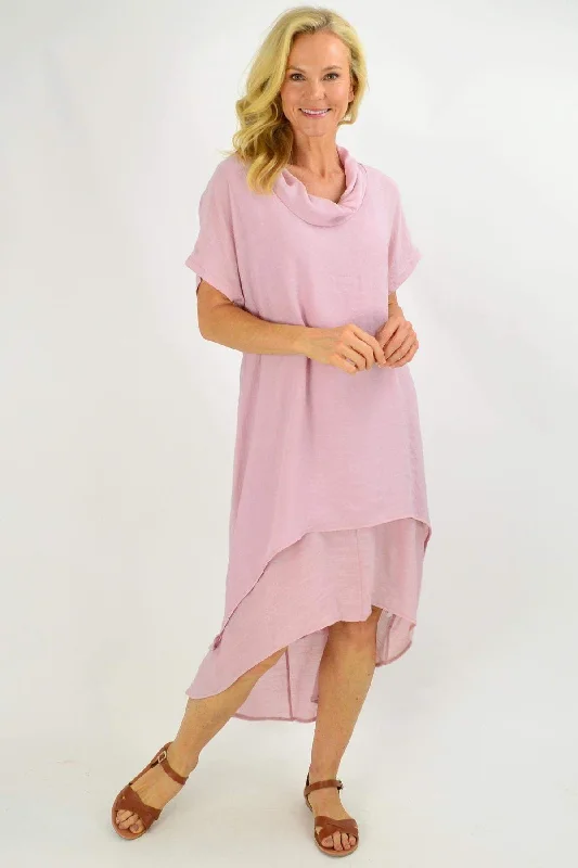 Blush Pink Cowl Neck Tunic Dress Smocked unclassified dresses