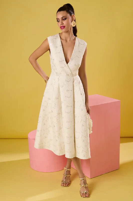 Karen Cream A-Line Jacquard Dress Trendy new unclassified dresses