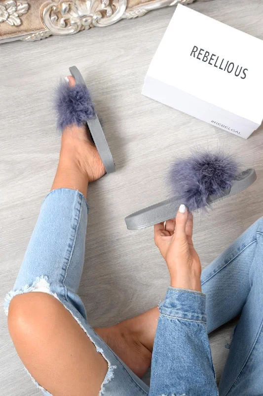 Grey Feather Sliders - Andressa Party unclassified dresses