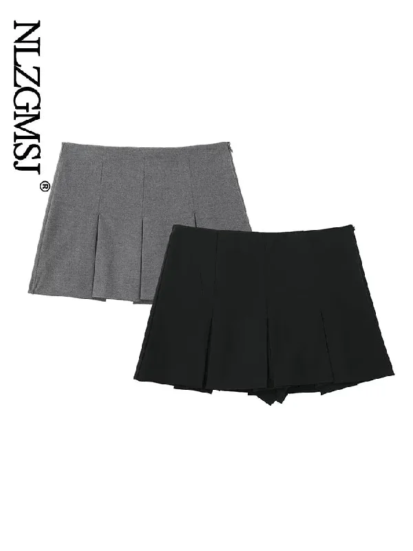 Znbbw 2023 Spring Autumn Fashion Pleated Shorts Skirt Casual Women Solid Color Simple Mini Skirt Bottom Female