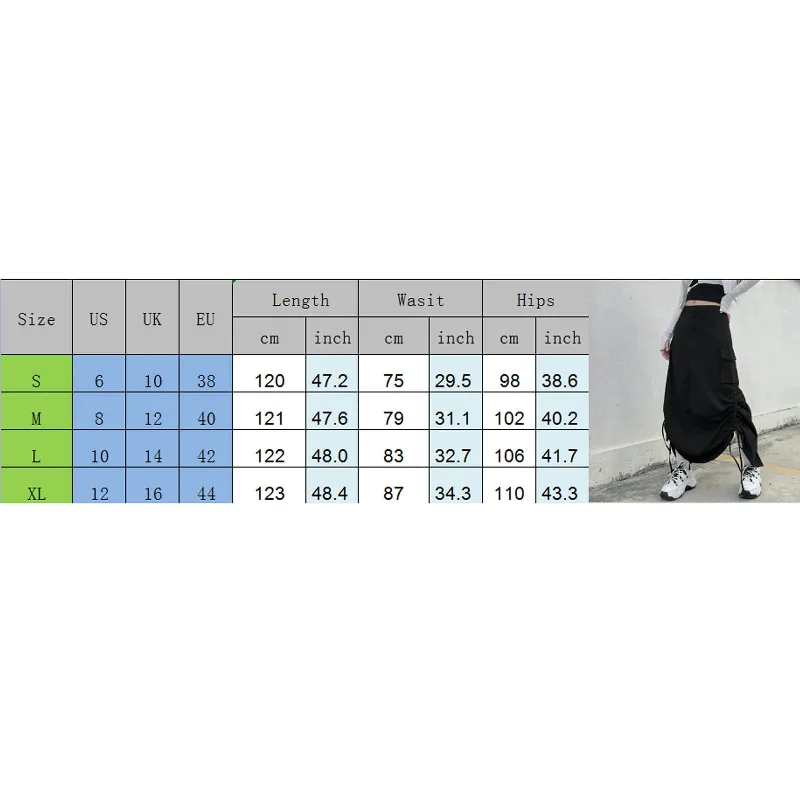 Znbbw Streetwear Women Long Skirt with Adjustable Drawstring Solid Color Casual Style Loose Summer Clothing