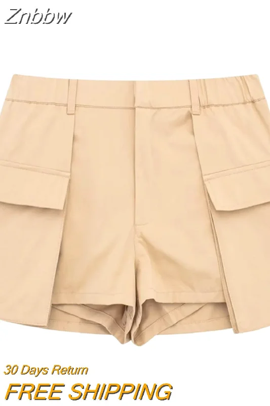 Znbbw TRAF Summer Fashion Women Cargo Shorts Skirts Asymmetric High Waist Zipper Big Pockets Skorts Female TRAF Short Pants