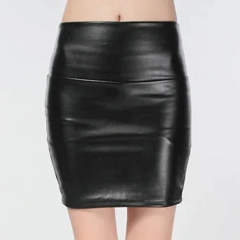 Znbbw Women Mini Faux Leather Solid Pencil Skirts High Waist PU Skirts Slim Short Skirt Bottoms Female