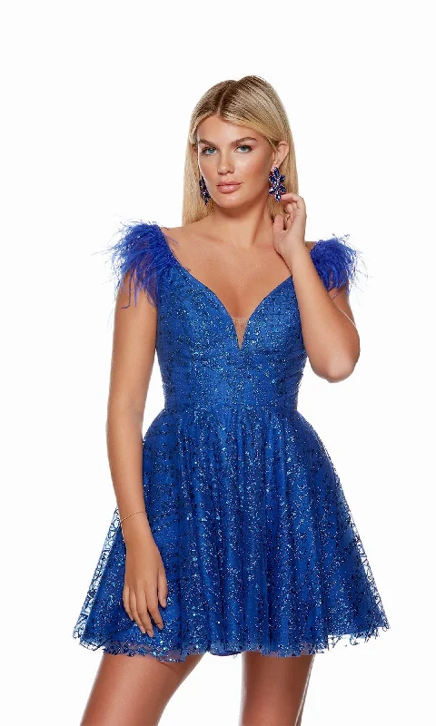 Feather V-Neck Glitter Homecoming Dress 3151