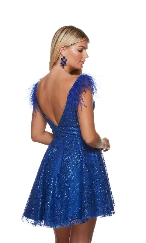 Feather V-Neck Glitter Homecoming Dress 3151