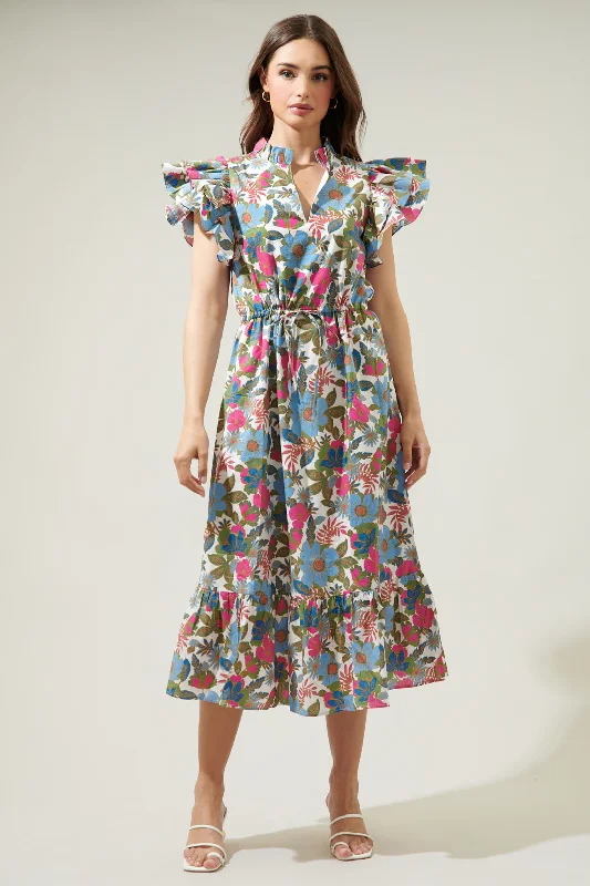 Avitall Floral Dillan Midi Ruffle Dress