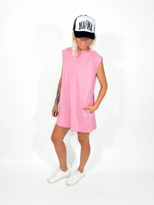 Bianca Washed Mini Dress- BUBBLEGUM