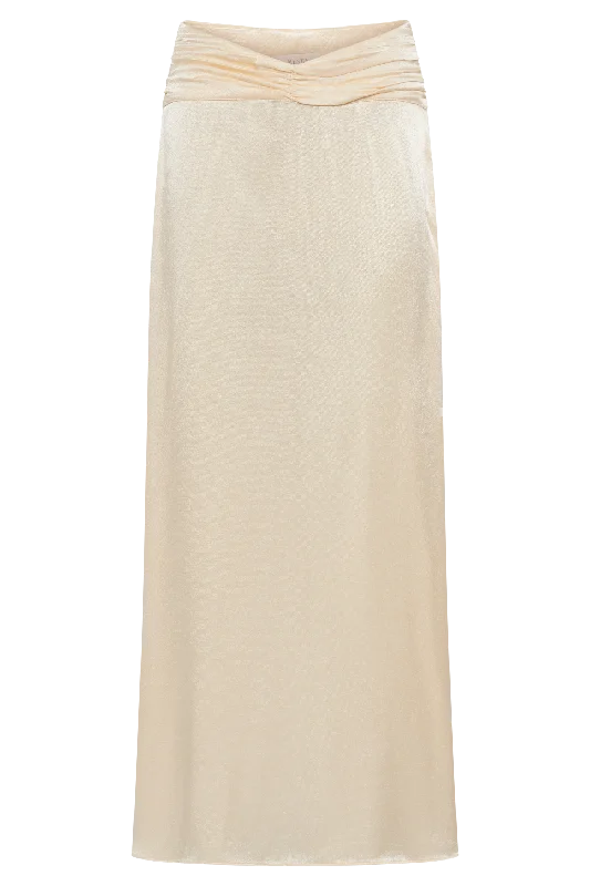 Clara Satin Ruched Maxi Skirt - Buttercream