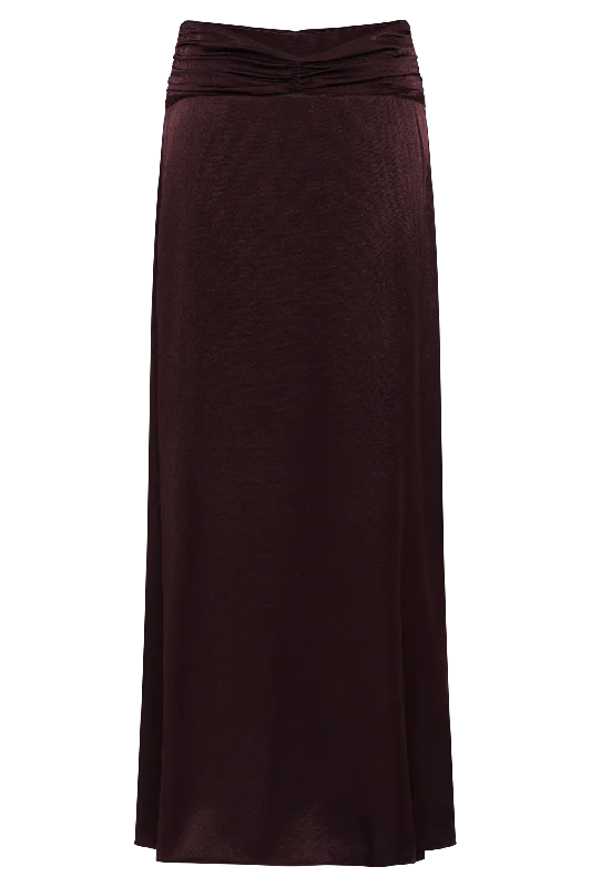 Clara Satin Ruched Maxi Skirt - Plum