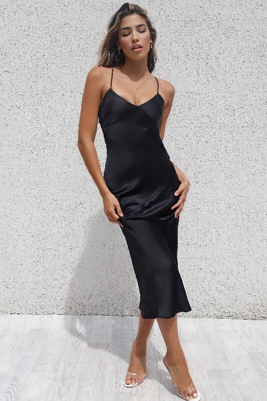 Euphoria Satin Midi - Black