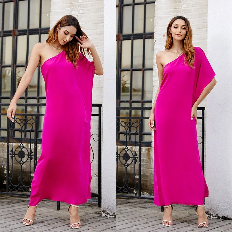 KittenAlarm - Fashion Women solid BOHO Dress side slit Maxi Short Sleeve Holiday Dress