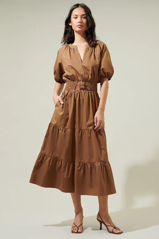 Jamila Poplin Puff Sleeve MIdi Dress