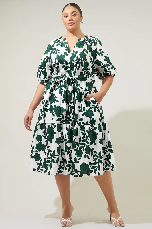 Kane Floral Wynette Tiered Midi Dress Curve