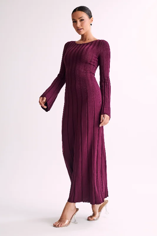 Mabel Long Sleeve Knit Maxi Dress - Plum