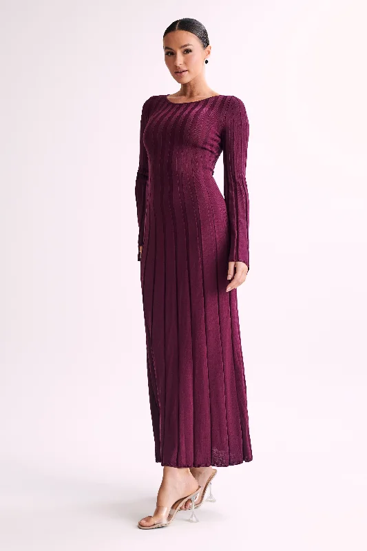 Mabel Long Sleeve Knit Maxi Dress - Plum