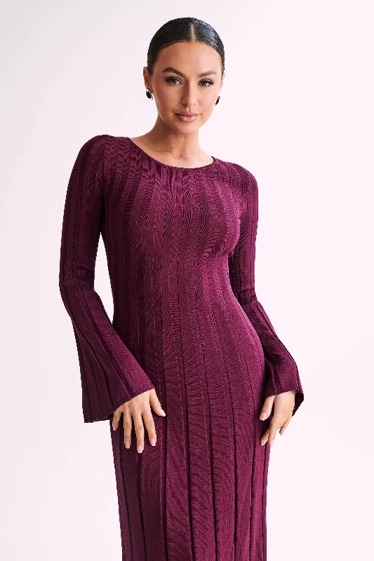 Mabel Long Sleeve Knit Maxi Dress - Plum