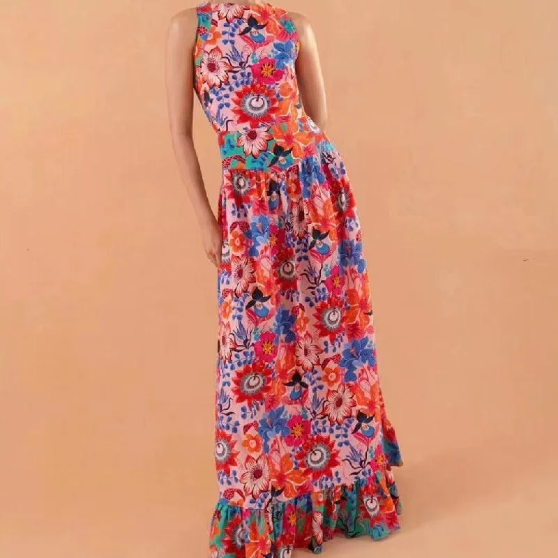 KittenAlarm - Mackenzie Sleeveless Pleated Hem Floral Maxi Dress