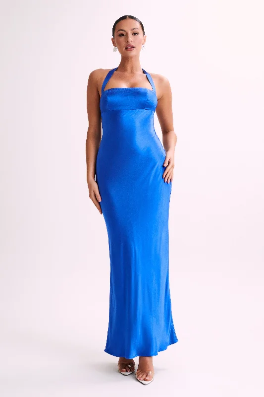 Sabra Satin Halter Maxi Dress - Periwinkle