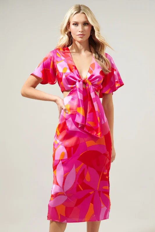 Sangria Abstract Joelle Front Tie Midi Dress