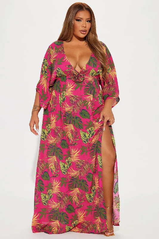 Staycation Gauze Maxi Dress - Fuchsia/combo