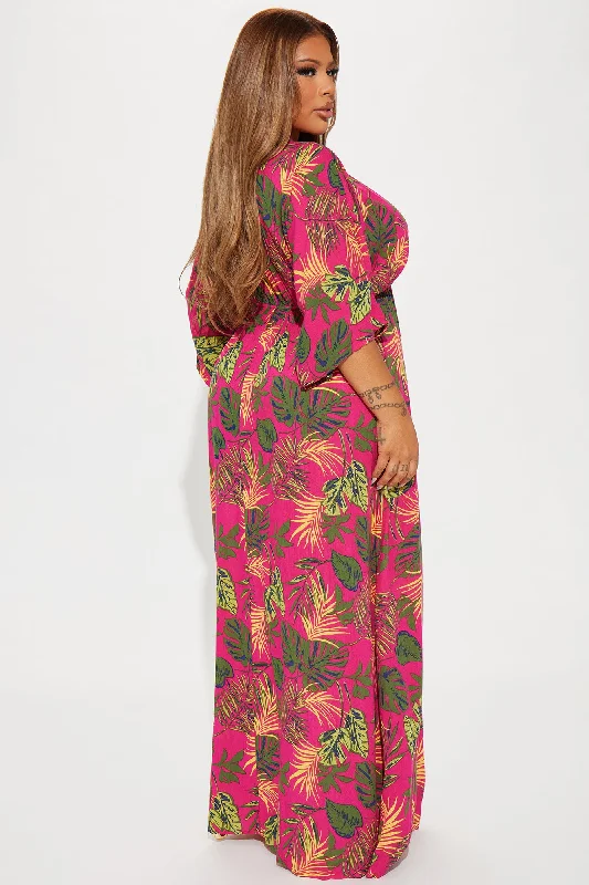 Staycation Gauze Maxi Dress - Fuchsia/combo