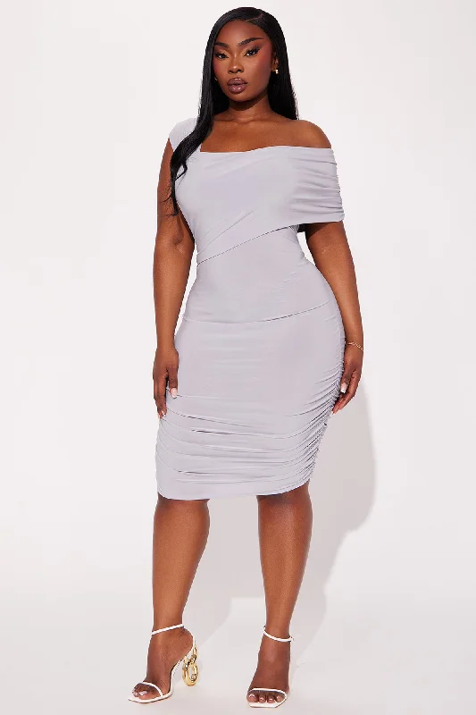 Wine and Dine Me Ruched Mini Dress - Grey