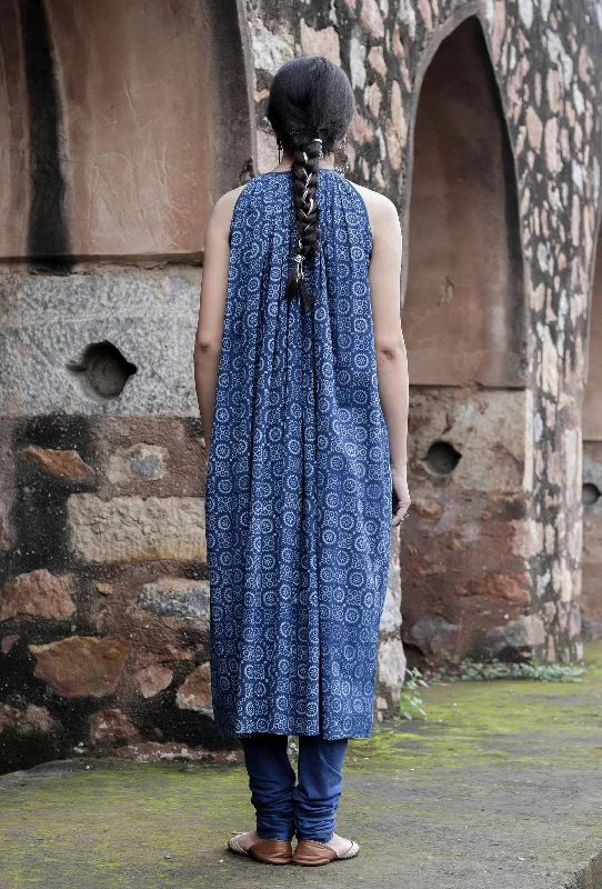 Druti Indigo Printed Flared Kurta Dress