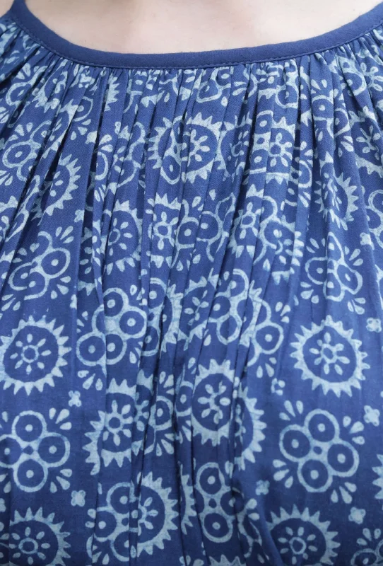 Druti Indigo Printed Flared Kurta Dress