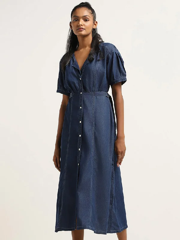 LOV Blue Button-Down Denim Dress