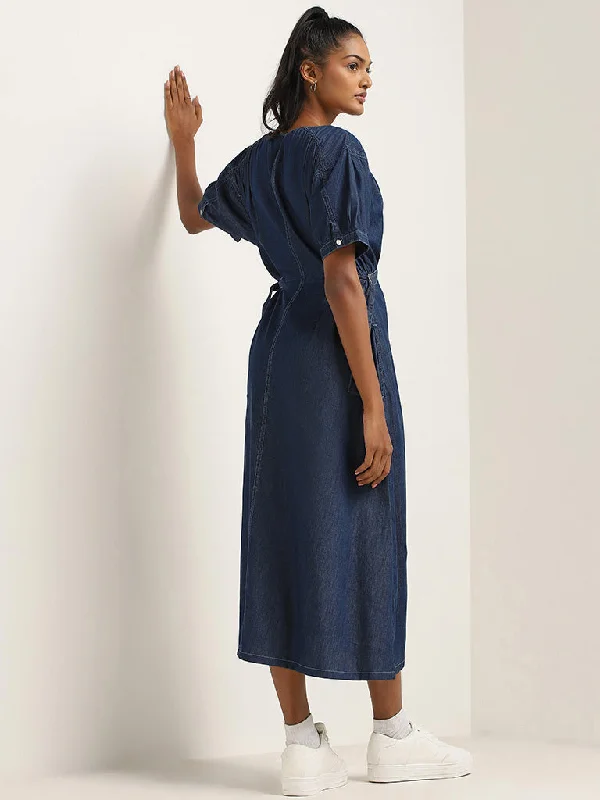 LOV Blue Button-Down Denim Dress