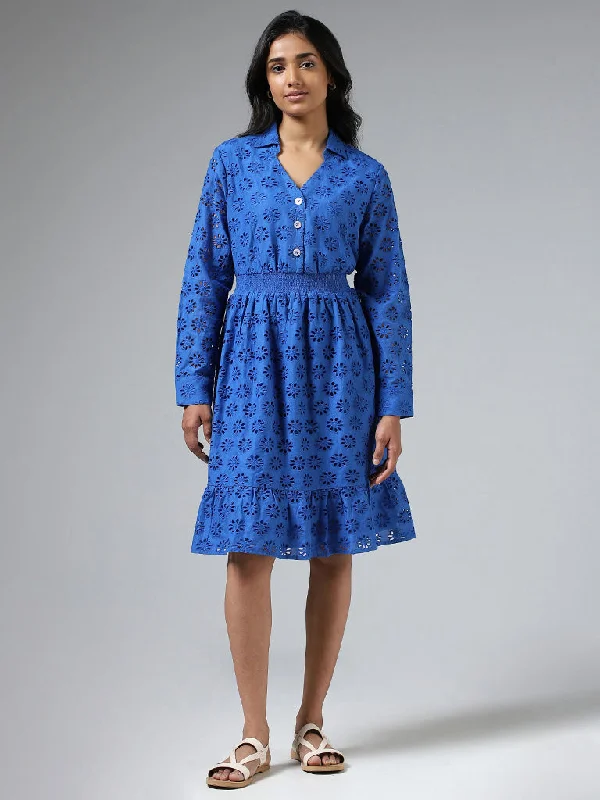 LOV Royal Blue Schiffli Tiered Dress