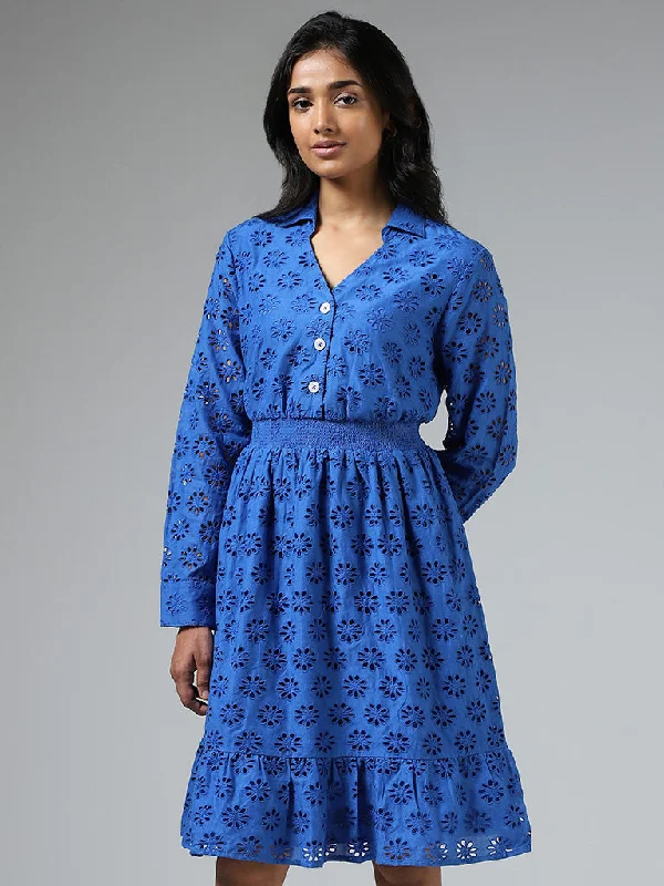 LOV Royal Blue Schiffli Tiered Dress