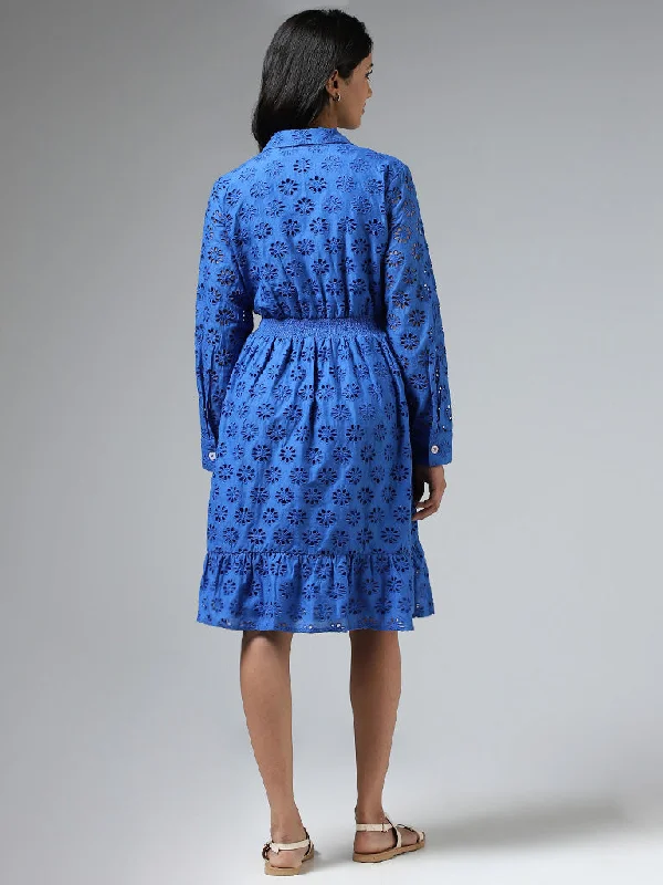 LOV Royal Blue Schiffli Tiered Dress