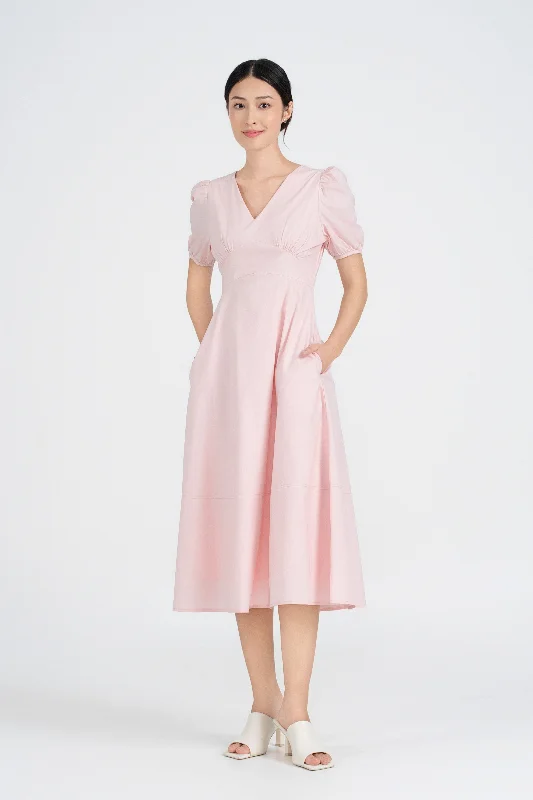 Marabelle Cotton Midaxi Dress in Delicate Pink