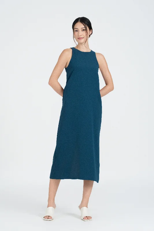 Marlowe Column Midaxi Dress in Teal Green