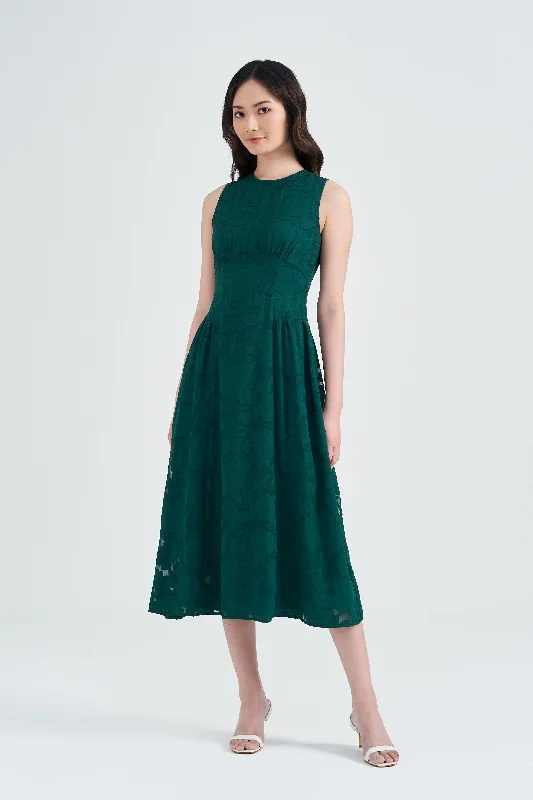 Tahlia Lace Brocade Midi Dress in Abundance Green