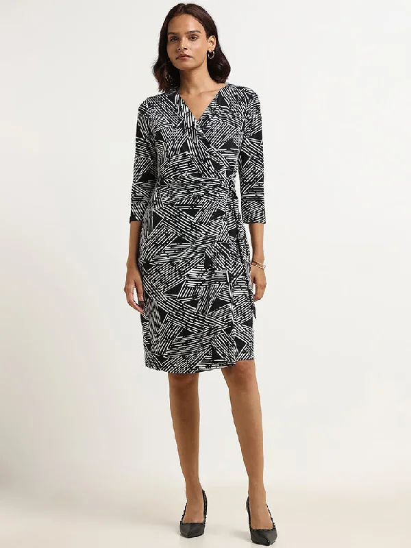 Wardrobe Black Printed Wrap Dress