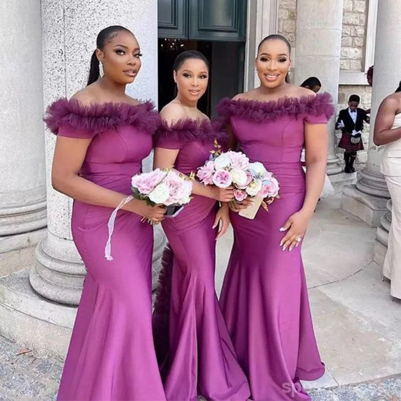 Sexy Purple Mermaid Off Shoulder Maxi Long Bridesmaid Dresses For Wedding Party,WG1807 Flowy maxi dresses